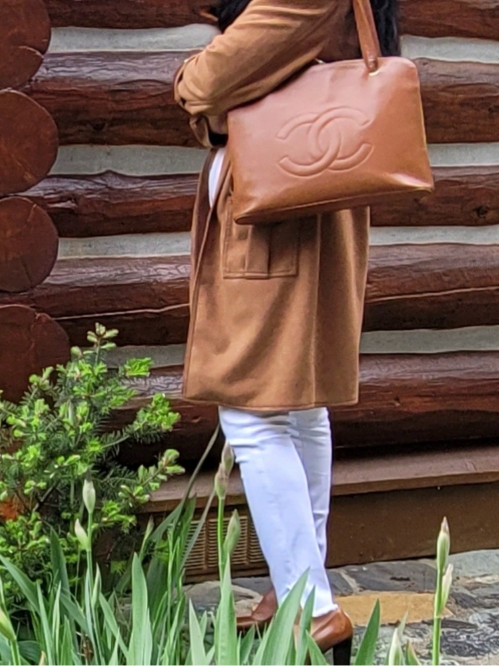 Chanel Caviar Stitched CC Double Zip Brown Caramel Timeless Tote